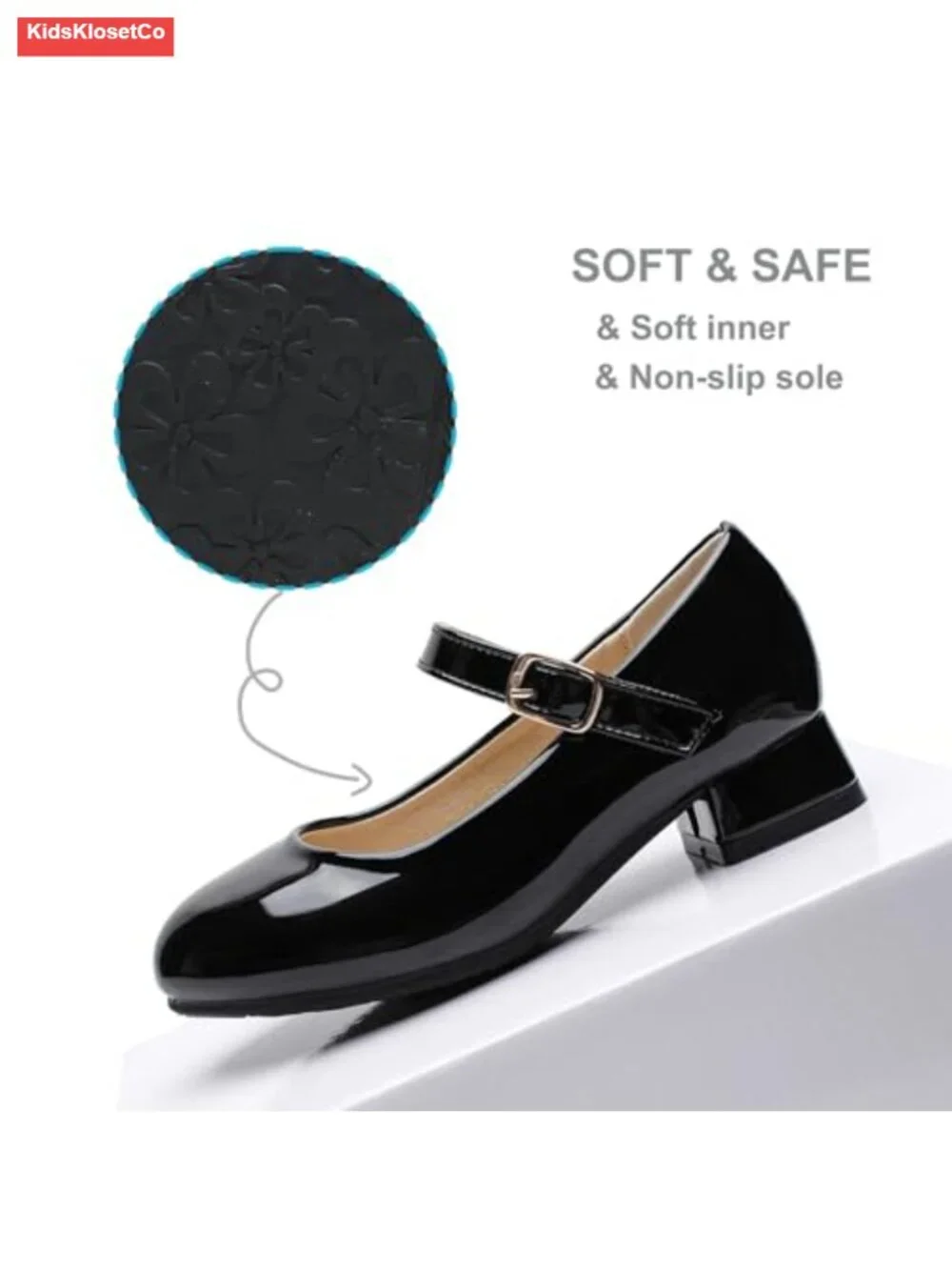 Girls Mary Jane Dress Shoes Low Heel Party Wedding Flats Round Toe Hook & Loop